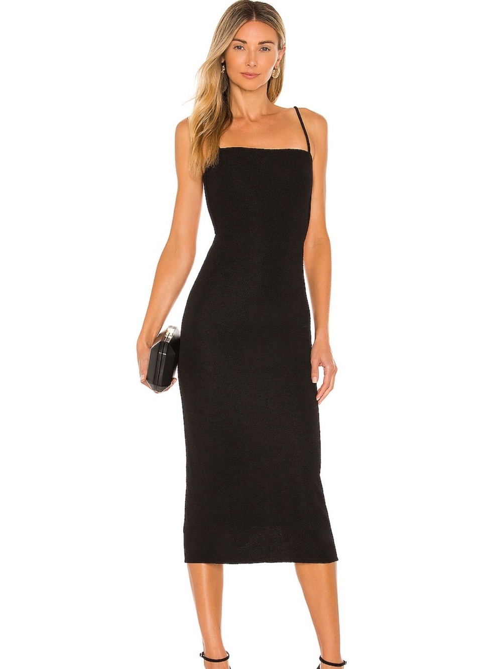 Camila Coelho Black Square Neck Spaghetti Strap Midi Dress